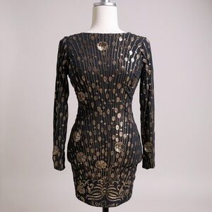 Dress the Population Black and Gold Sequin Dress Small